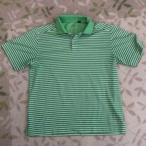 Green white brown striped polo